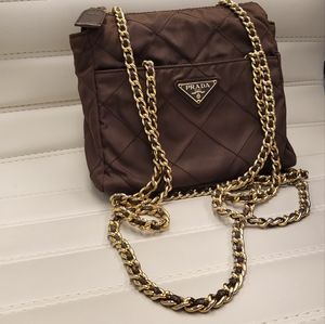 Authentic prada tessuto nylon purse bag with double chain
